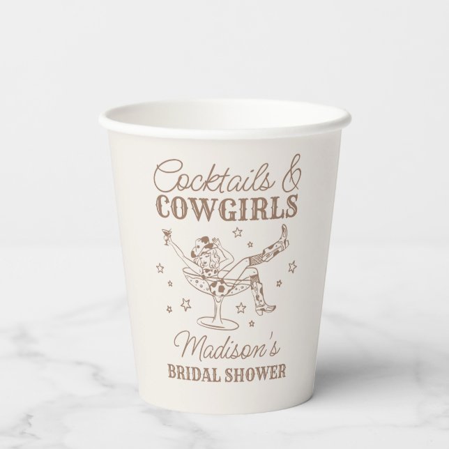 Beige Cocktails and Cowgirls Rodeo Bridal Shower Paper Cups (Back)