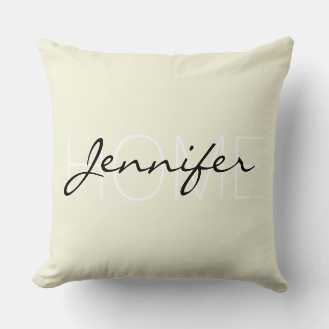 Beige color home monogram throw pillow (Front)
