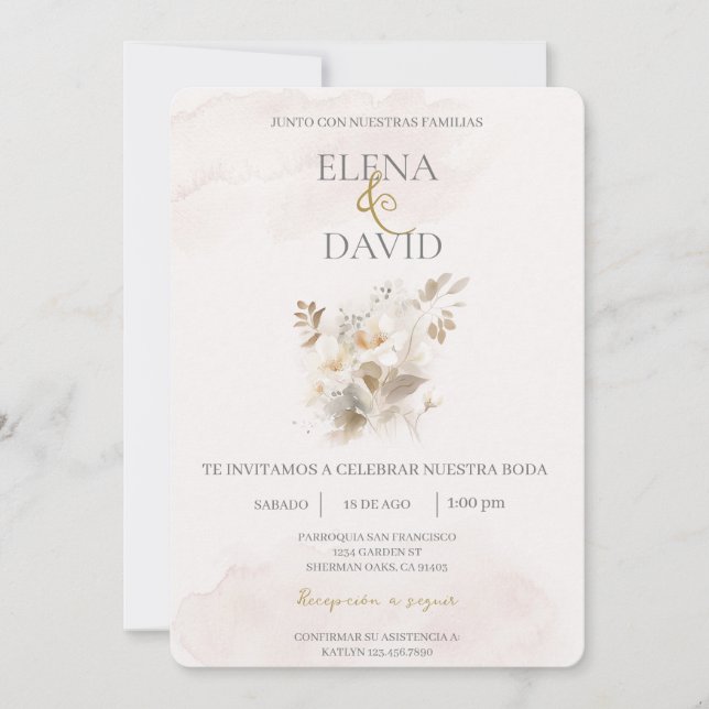 Beige color Spanish Wedding Invitation (Front)