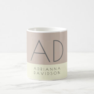 Beige Color Trendy Vertical Monogram Minimalist Coffee Mug