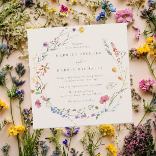Beige & Colorful Wildflowers All Seasons Wedding Invitation