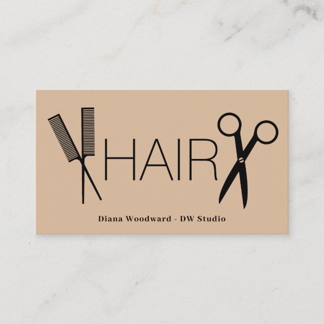 Beige Comb Scissors Hairdressers Business Card (Front)
