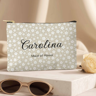 Beige Confetti Flowers Bridesmaid Accessory Pouch