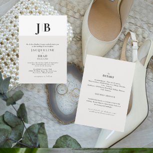 Beige Contemporary Monogram Wedding Invitation
