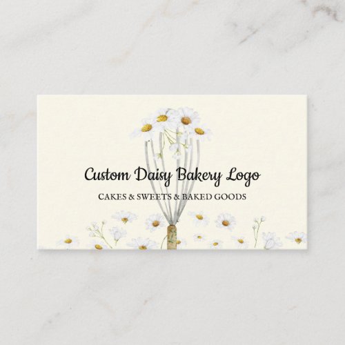 Beige Cooking Whisk in Daisy Flower Pastry Chef Business Card