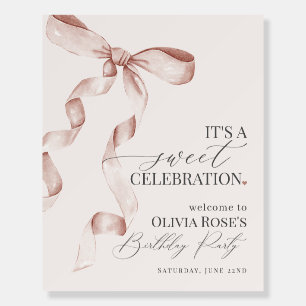 Beige Coquette Bow Birthday Party Welcome Sign