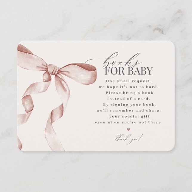 Beige Coquette Bow Books For Baby invite insert (Front)