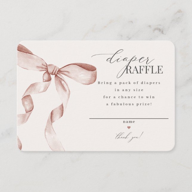 Beige Coquette Bow Diaper Raffle invitation insert (Front)
