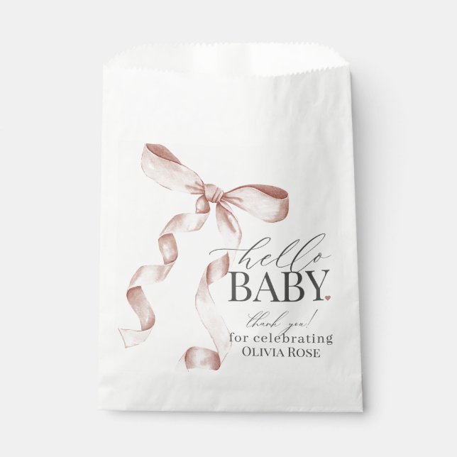 Beige Coquette Bow Girl Baby Shower Dessert  Favor Bag (Front)