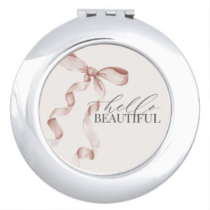 Beige Coquette Bow Girl Baby Shower Favors Compact Mirror