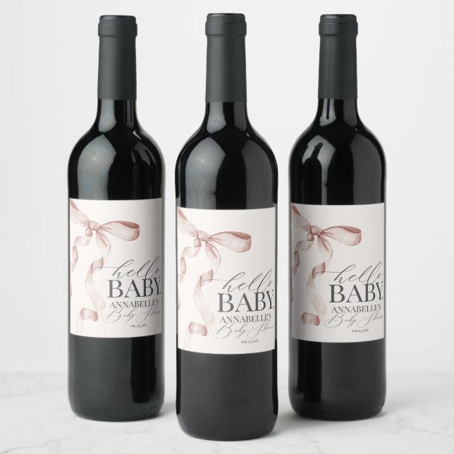 Beige Coquette Bow Girl Baby Shower Favors Wine Label (Bottles)