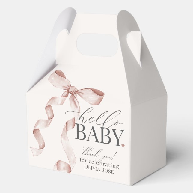 Beige Coquette Bow Girl Baby Shower Gift Favor Boxes (Front)