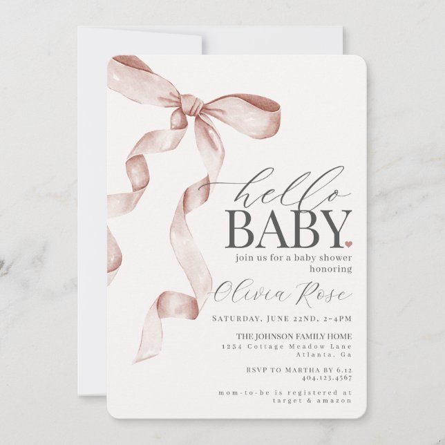 Beige Coquette Bow Girl Baby Shower Invite (Front)