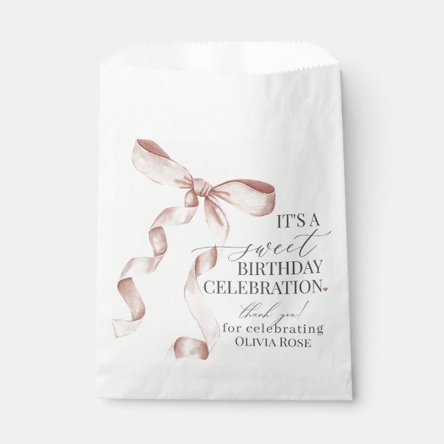 Beige Coquette Bow Girl Birthday Party Dessert  Favor Bag (Front)