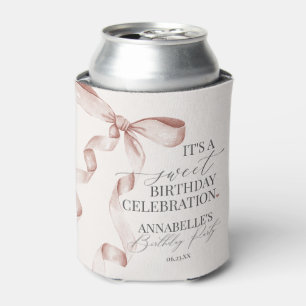 Beige Coquette Bow Girl Birthday Party Favors Can Cooler