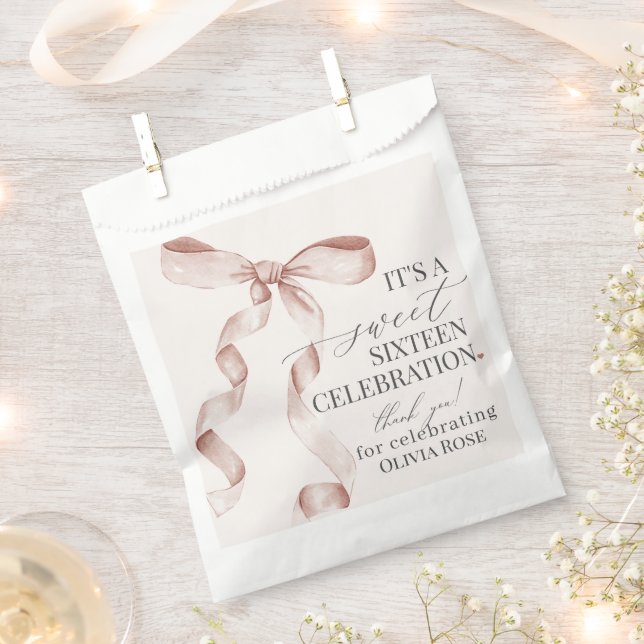 Beige Coquette Bow Sweet 16 Birthday Dessert  Favor Bag (Clipped)