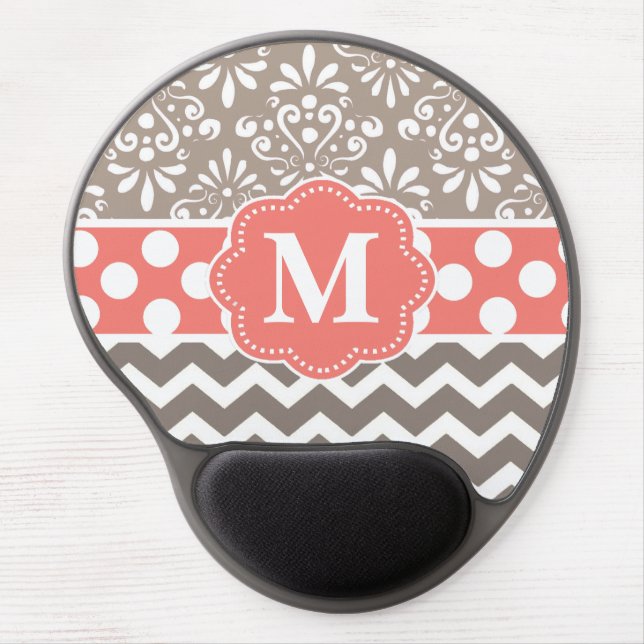 Beige Coral Chevron Monogram Mousepad (Front)