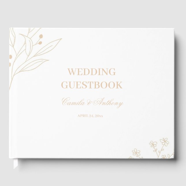 Beige Corner Floral Boho Wedding Guest Book (Front)