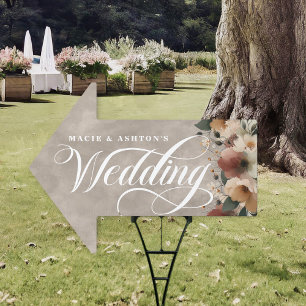 Beige Cottagecore Floral Wedding This Way Arrow Sign