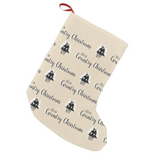 Beige Country Christmas Trees  Small Christmas Stocking