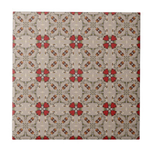 Beige Cranberry Red Square Pattern Geometric Ceramic Tile