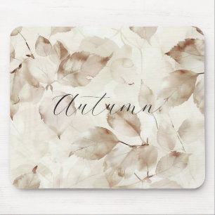 Beige Cream Autumn Leaves Mouse Pad