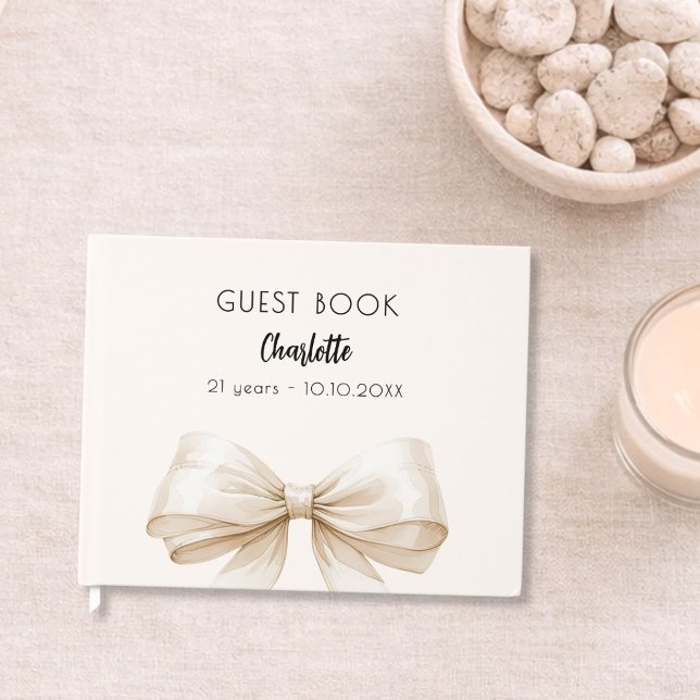 Beige cream bow birthday guest book (Creator Uploaded)