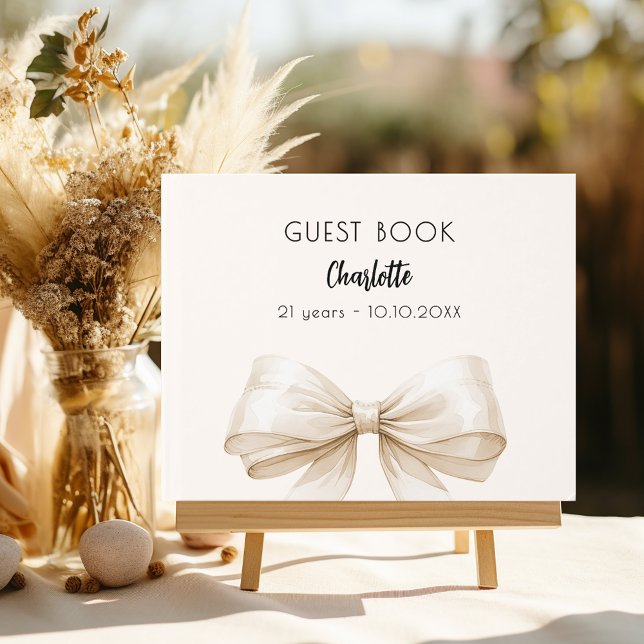 Beige cream bow birthday guest book (Creator Uploaded)