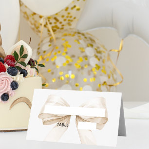 Beige cream Bow Place Cards   Elegant Folded
