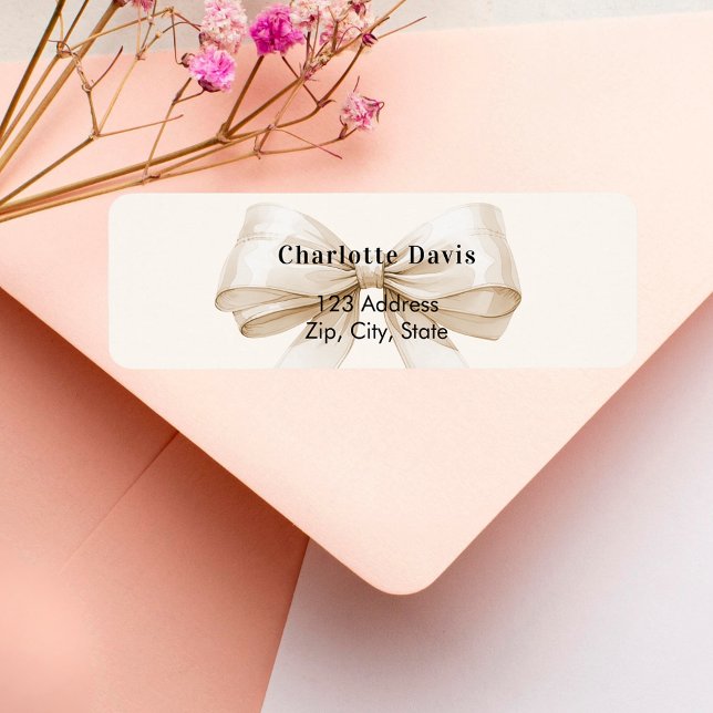 Beige cream bow return address  label (Creator Uploaded)