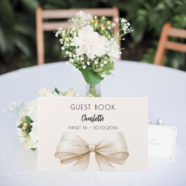Beige cream bow SWEET 16 Guest Book (Creator Uploaded)