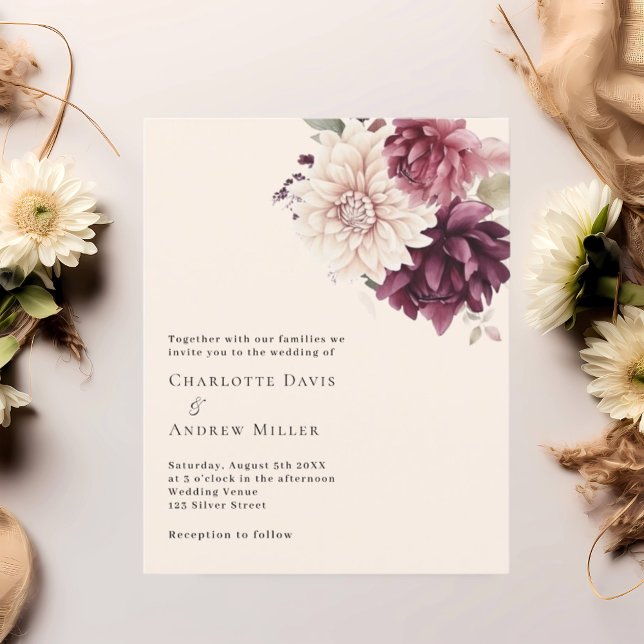 Beige cream burgundy florals wedding invitation (Creator Uploaded)