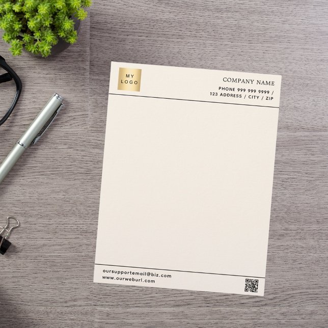 Beige cream business company logo QR code Letterhead (Creator Uploaded)