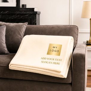 Beige cream corporate logo company gift text fleece blanket