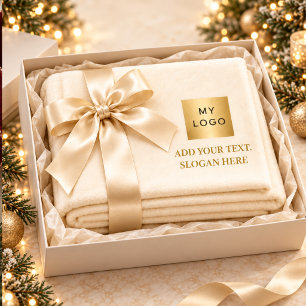 Beige cream corporate logo company gift text fleece blanket