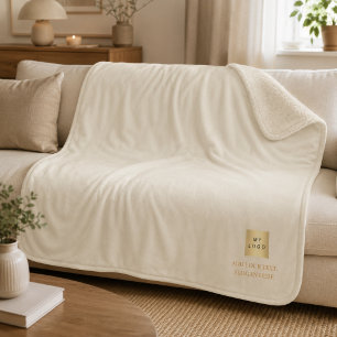 Beige cream corporate logo company gift text sherpa blanket