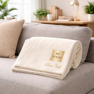 Beige cream corporate logo company name script fleece blanket