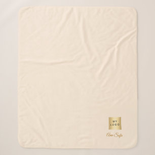 Beige cream corporate logo company name script sherpa blanket