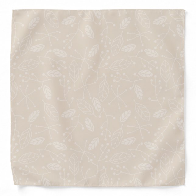 Beige Cream Floral Leaves Nature Pattern Stylish Bandana (Front)