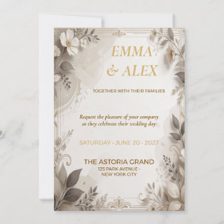 Beige & Cream Floral Wedding Invitation | Neutral