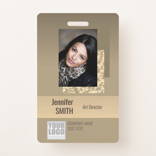 Beige Cream Gold Ombre Logo Barcode ID Template Badge