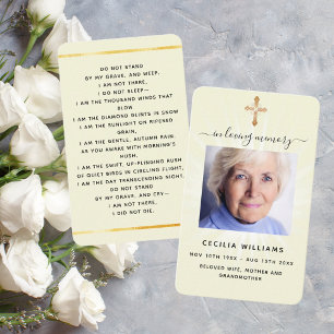 Beige cream light photo cross funeral prayer card
