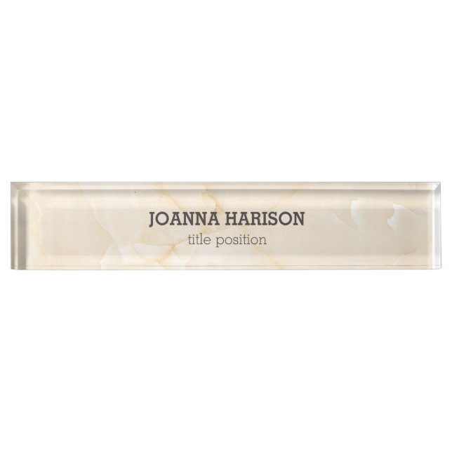 Beige Cream Marble Desk Name Plate (Front)