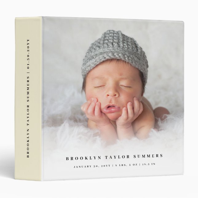 Beige Cream Minimalist Baby First Year Photo Album Binder (Front/Spine)