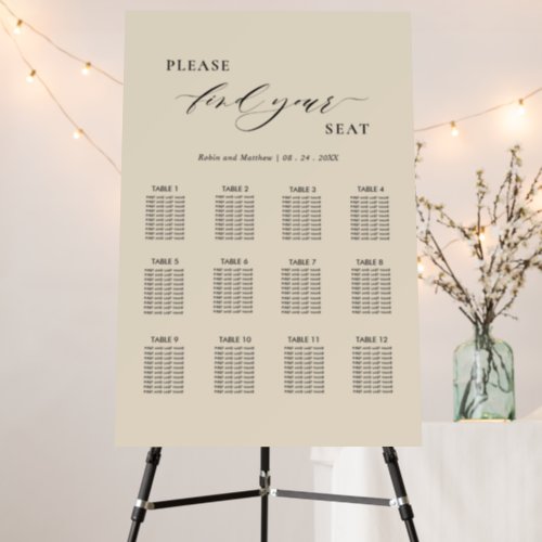 Beige Cream Minimalist Wedding Seating Chart Foam Board