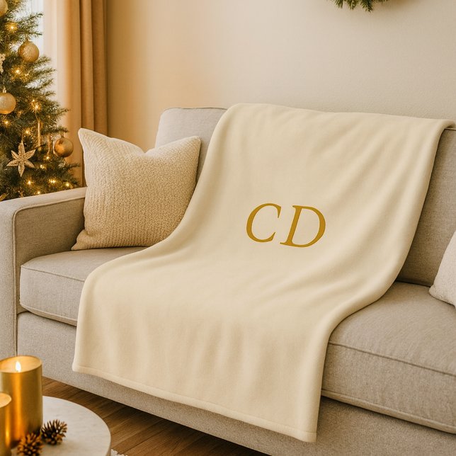 Beige cream monogrammed initials modern fleece blanket (Creator Uploaded)