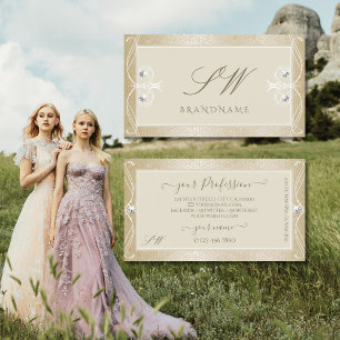 Beige Cream Mosaic Ornate Sparkle Jewels Monogram Business Card