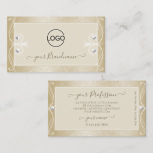 Beige Cream Mosaic Ornate Sparkle Jewels with Logo Business Card