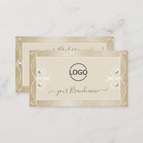 Beige Cream Mosaic Ornate Sparkle Jewels with Logo Business Card