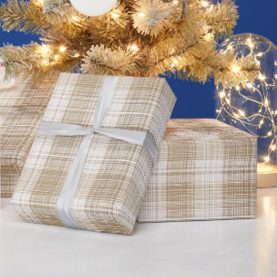 Beige Cream Neutral Windowpane Linen Plaid Pattern Wrapping Paper